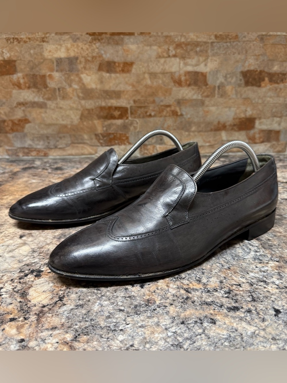 Bally Continentals Graham 03 Vintage Leather Wing Tip Slip On Shoes Size 10.5